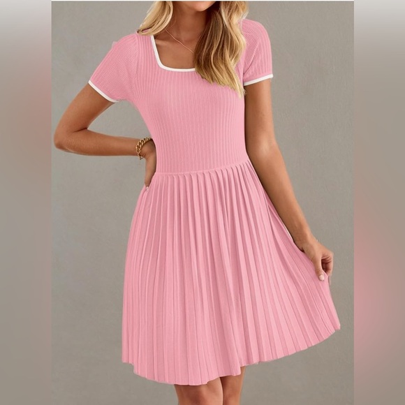 ZESICA Women Ribbed Color Block Pleated Mini Dress A Line Knit XL - Picture 1 of 4